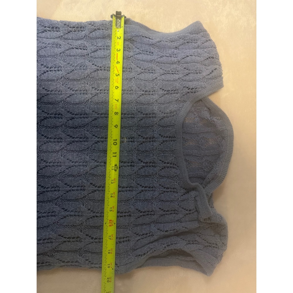 Coldwater Creek Blue Pointelle Knit Lined Cap Sleeve Sweater Top XL - Picture 5 of 6